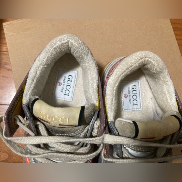 Gucci Ultrapace Sneakers Pink Multi Leather Metallic Reptile Snake Print Sz 34.5 - Picture 8 of 11